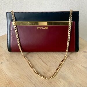 INNUE Black and Burgundy Italian Leather Handbag/Clutch